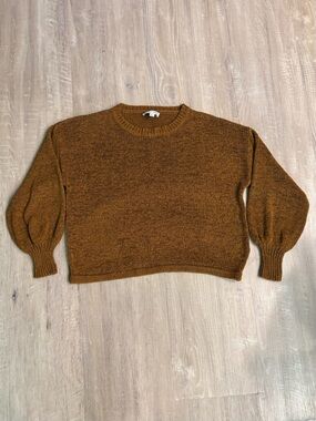 Brown Knit Cropped Sweater Women’s Large Puff Sleeve Ochre Light Academia Cozy